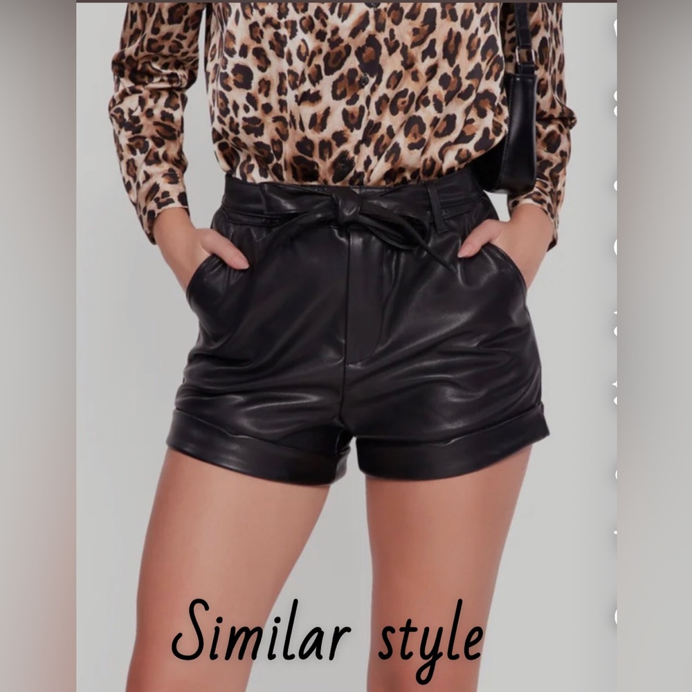 FASHION NOVA BLACK FAUX LEATHER SHORTS • PLEATED AND CUFFED • Sz S